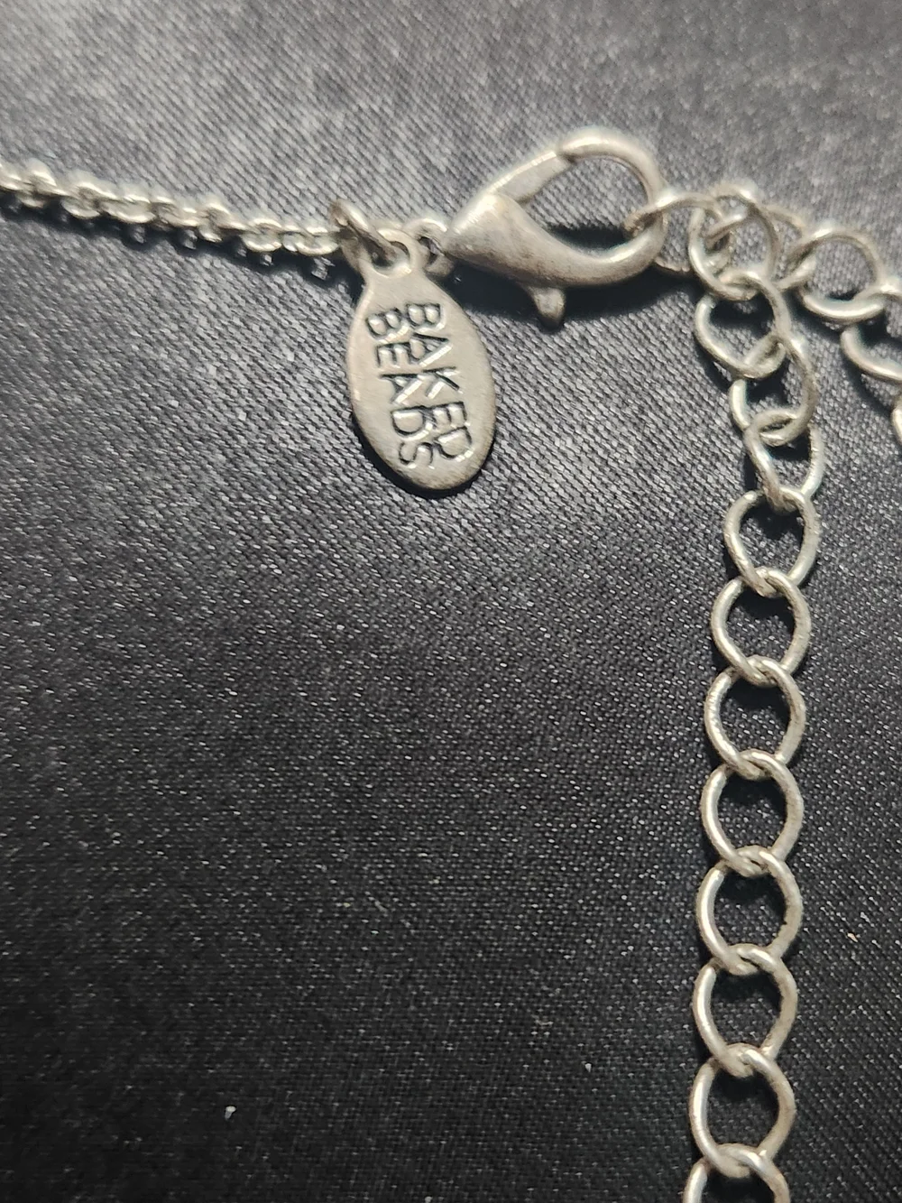 ​Baked Beads Silvertone Charm Necklace Heart Flower Crystal Accent